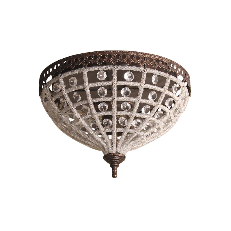 Bronze Domed Cage Flush Mount Lamp Antiqued 2-Light Crystal Bead Ceiling Light Fixture Clearhalo 'Ceiling Lights' 'Close To Ceiling Lights' 'Close to ceiling' 'Flush mount' Lighting' 987984