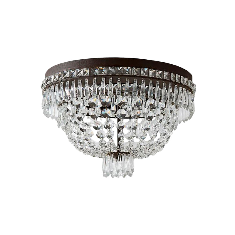 Crystal Strand Basket Flushmount Lighting Traditional 3-Head Bedroom Ceiling Lamp Fixture in Black Clearhalo 'Ceiling Lights' 'Close To Ceiling Lights' 'Close to ceiling' 'Flush mount' Lighting' 987991