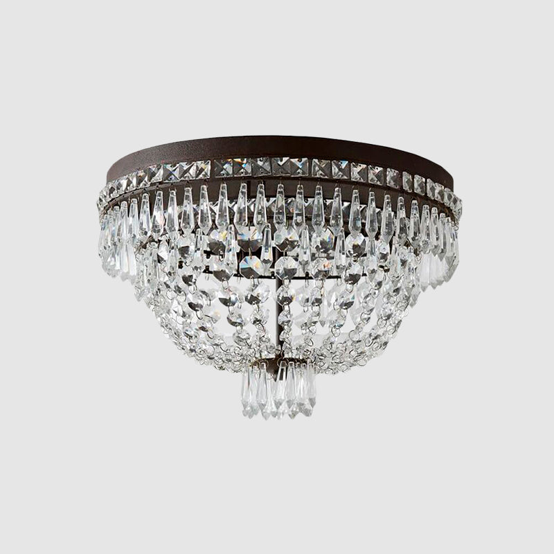 Crystal Strand Basket Flushmount Lighting Traditional 3-Head Bedroom Ceiling Lamp Fixture in Black Clearhalo 'Ceiling Lights' 'Close To Ceiling Lights' 'Close to ceiling' 'Flush mount' Lighting' 987992