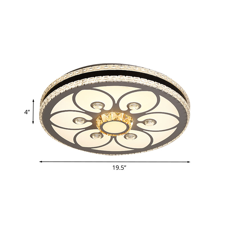 Crystal Block Circle Ceiling Light Modernist LED Flush Mount Lamp with Four-Leaf Clover/Flower Pattern in Chrome Clearhalo 'Ceiling Lights' 'Close To Ceiling Lights' 'Close to ceiling' 'Flush mount' Lighting' 988005