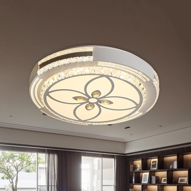 Crystal Block Circle Ceiling Light Modernist LED Flush Mount Lamp with Four-Leaf Clover/Flower Pattern in Chrome Clearhalo 'Ceiling Lights' 'Close To Ceiling Lights' 'Close to ceiling' 'Flush mount' Lighting' 988007