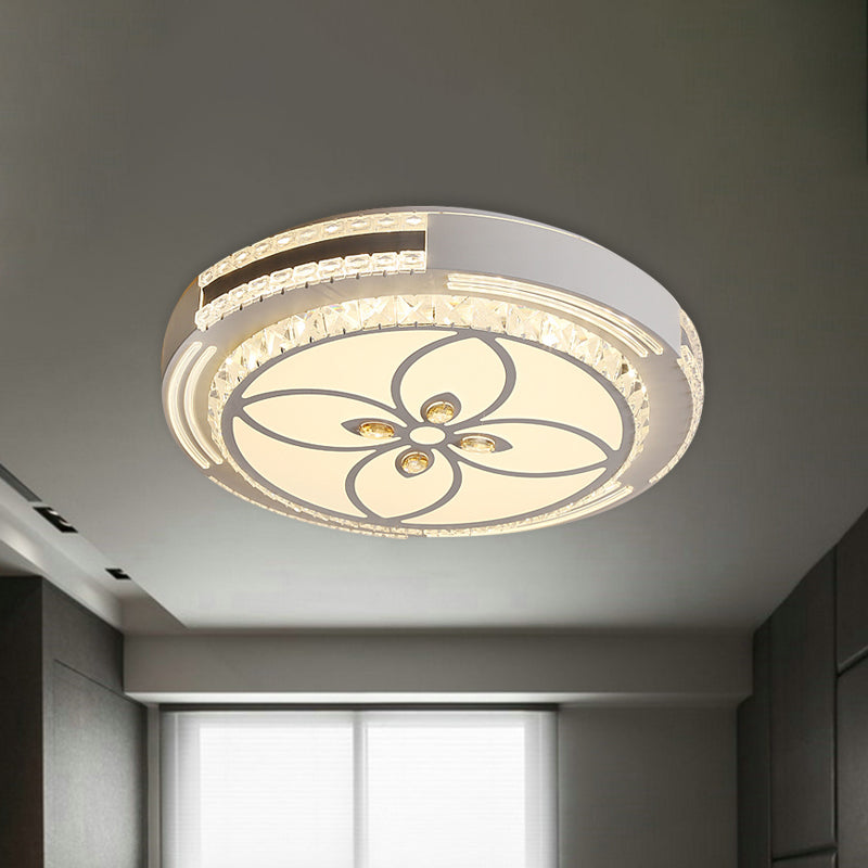 Crystal Block Circle Ceiling Light Modernist LED Flush Mount Lamp with Four-Leaf Clover/Flower Pattern in Chrome Clearhalo 'Ceiling Lights' 'Close To Ceiling Lights' 'Close to ceiling' 'Flush mount' Lighting' 988008