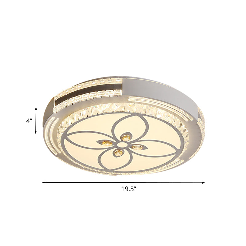 Crystal Block Circle Ceiling Light Modernist LED Flush Mount Lamp with Four-Leaf Clover/Flower Pattern in Chrome Clearhalo 'Ceiling Lights' 'Close To Ceiling Lights' 'Close to ceiling' 'Flush mount' Lighting' 988010