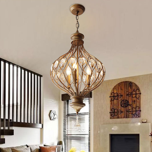 Beveled Glass Crystal Lantern Chandelier Contemporary 3-Light Living Room Hanging Pendant Light in Bronze Bronze Clearhalo 'Ceiling Lights' 'Chandeliers' 'Modern Chandeliers' 'Modern' Lighting' 988305