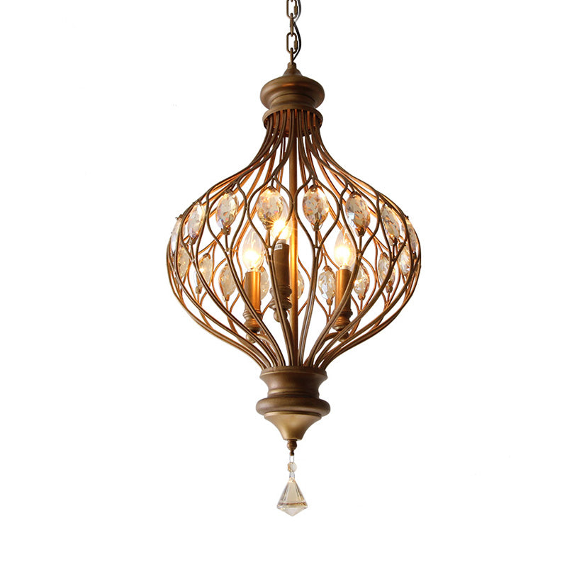 Beveled Glass Crystal Lantern Chandelier Contemporary 3-Light Living Room Hanging Pendant Light in Bronze Clearhalo 'Ceiling Lights' 'Chandeliers' 'Modern Chandeliers' 'Modern' Lighting' 988306