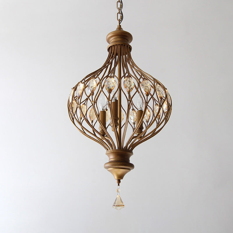 Beveled Glass Crystal Lantern Chandelier Contemporary 3-Light Living Room Hanging Pendant Light in Bronze Clearhalo 'Ceiling Lights' 'Chandeliers' 'Modern Chandeliers' 'Modern' Lighting' 988307