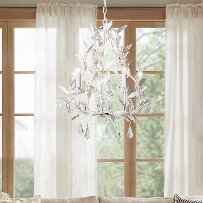 Leaf Hanging Chandelier Traditional 5-Bulb Dangling Crystal Bead Suspended Lighting Fixture in Grey/White White Clearhalo 'Ceiling Lights' 'Chandeliers' Lighting' options 988309_966e245b-ccd0-49ec-9114-83b2283efda3