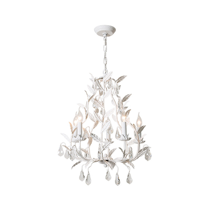 Leaf Hanging Chandelier Traditional 5-Bulb Dangling Crystal Bead Suspended Lighting Fixture in Grey/White Clearhalo 'Ceiling Lights' 'Chandeliers' Lighting' options 988310