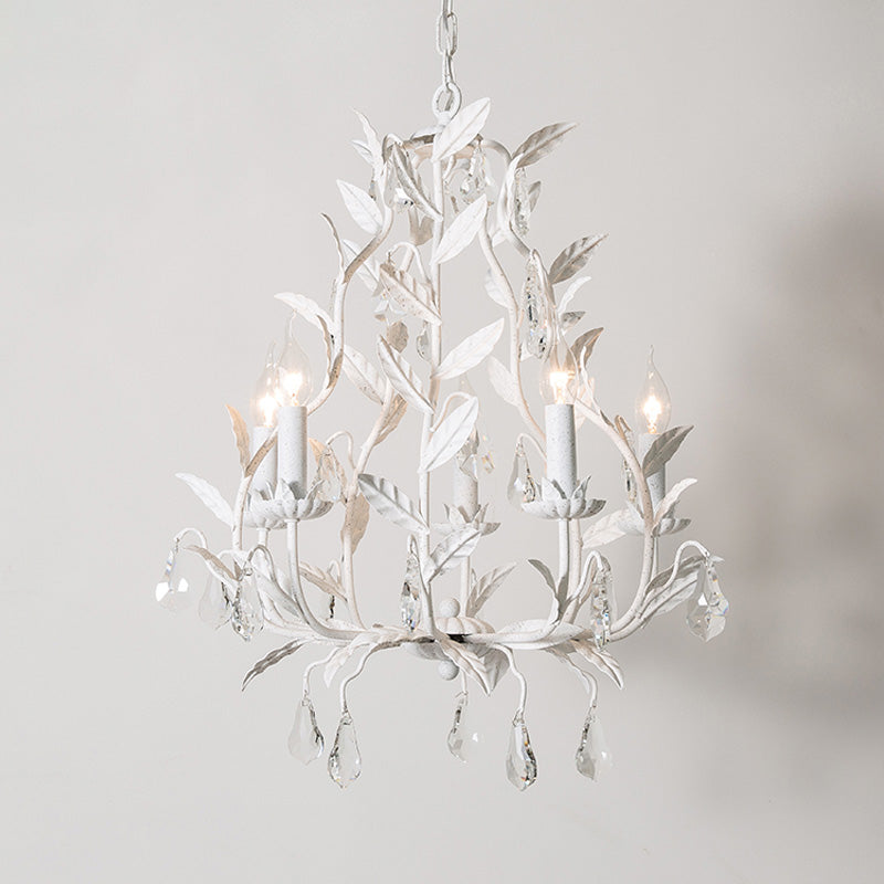 Leaf Hanging Chandelier Traditional 5-Bulb Dangling Crystal Bead Suspended Lighting Fixture in Grey/White Clearhalo 'Ceiling Lights' 'Chandeliers' Lighting' options 988311