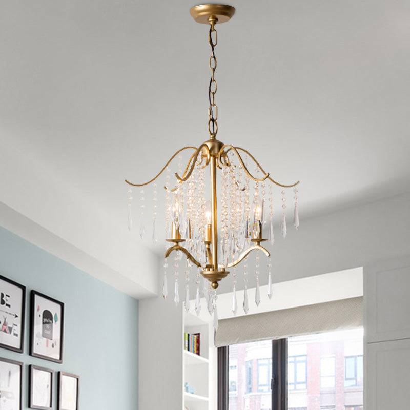 Candlestick Restaurant Ceiling Chandelier Modernism Hanging Crystal Droplet 3/4-Light Gold Lighting Fixture Clearhalo 'Ceiling Lights' 'Chandeliers' Lighting' options 988330