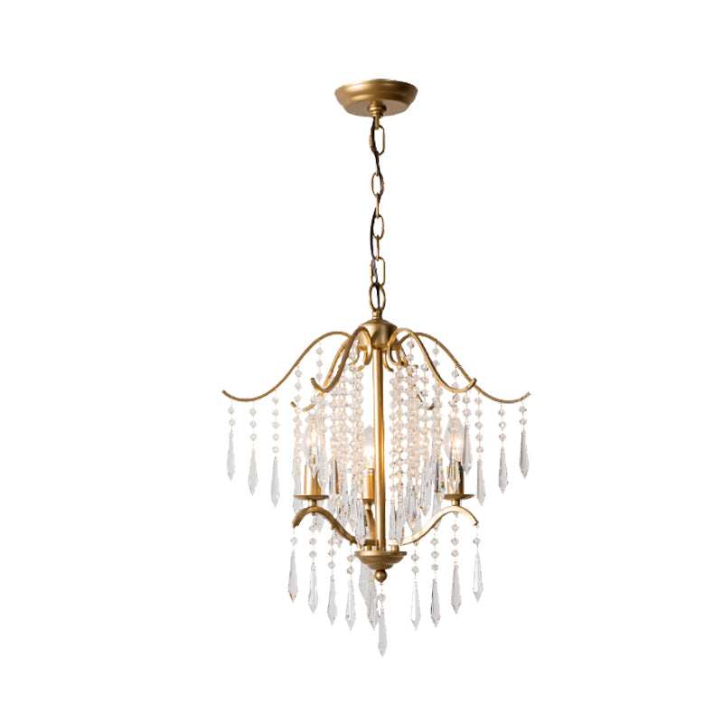 Candlestick Restaurant Ceiling Chandelier Modernism Hanging Crystal Droplet 3/4-Light Gold Lighting Fixture Clearhalo 'Ceiling Lights' 'Chandeliers' Lighting' options 988331