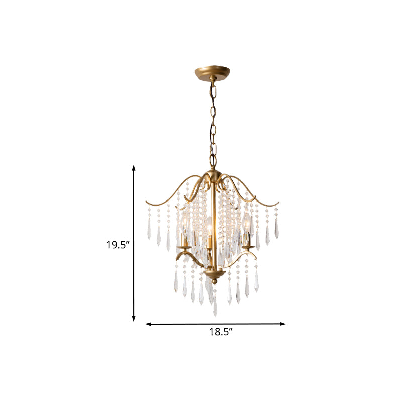 Candlestick Restaurant Ceiling Chandelier Modernism Hanging Crystal Droplet 3/4-Light Gold Lighting Fixture Clearhalo 'Ceiling Lights' 'Chandeliers' Lighting' options 988332