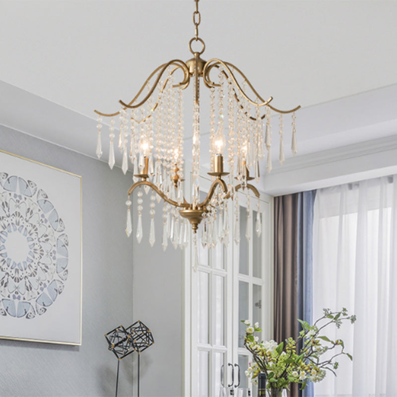 Candlestick Restaurant Ceiling Chandelier Modernism Hanging Crystal Droplet 3/4-Light Gold Lighting Fixture Clearhalo 'Ceiling Lights' 'Chandeliers' Lighting' options 988334