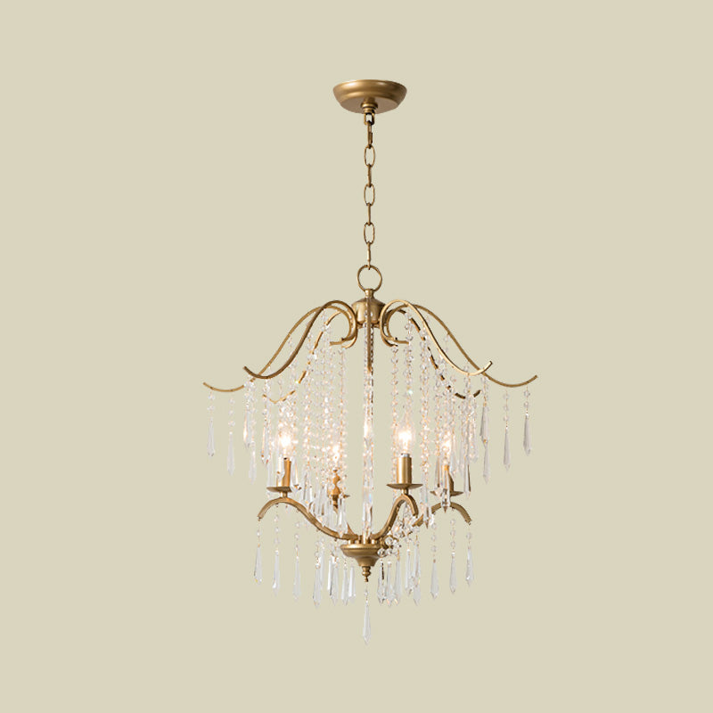 Candlestick Restaurant Ceiling Chandelier Modernism Hanging Crystal Droplet 3/4-Light Gold Lighting Fixture Clearhalo 'Ceiling Lights' 'Chandeliers' Lighting' options 988336