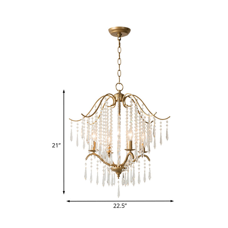 Candlestick Restaurant Ceiling Chandelier Modernism Hanging Crystal Droplet 3/4-Light Gold Lighting Fixture Clearhalo 'Ceiling Lights' 'Chandeliers' Lighting' options 988337