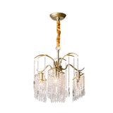 4 Bulbs Chandelier Light Post Modern Windbell Crystal Bead Suspension Pendant Light in Gold Clearhalo 'Ceiling Lights' 'Chandeliers' 'Modern Chandeliers' 'Modern' Lighting' 988340