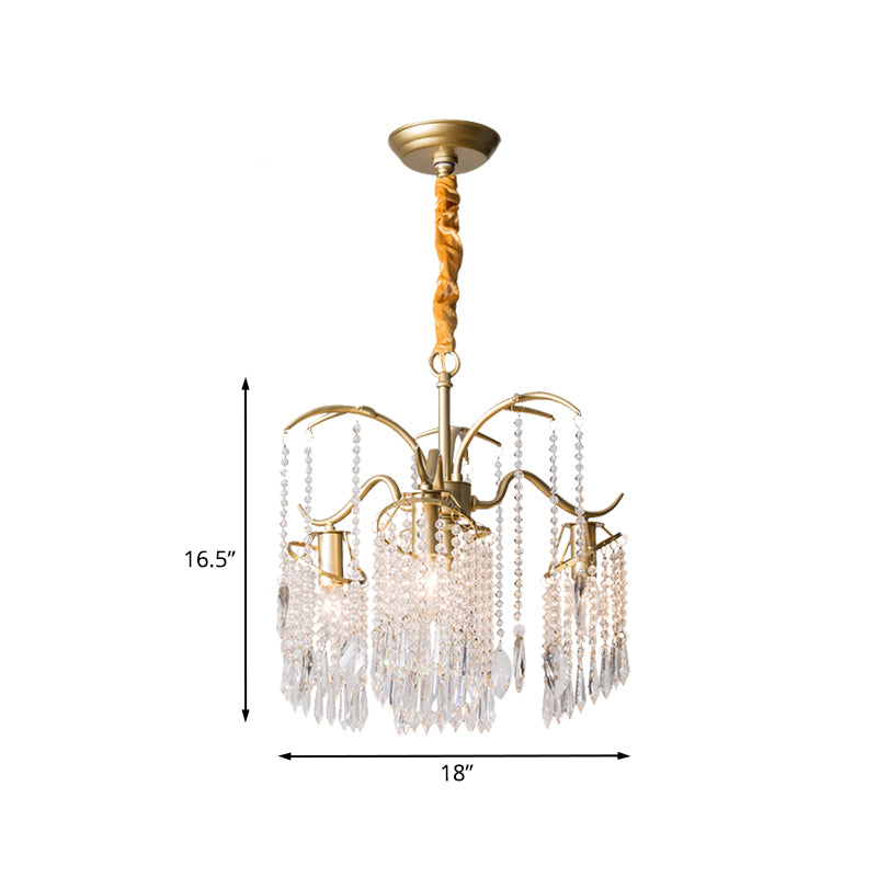 4 Bulbs Chandelier Light Post Modern Windbell Crystal Bead Suspension Pendant Light in Gold Clearhalo 'Ceiling Lights' 'Chandeliers' 'Modern Chandeliers' 'Modern' Lighting' 988341