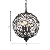 European Globe Hanging Chandelier 3-Head Beveled Glass Crystal Suspension Lamp in Black Clearhalo 'Ceiling Lights' 'Chandeliers' Lighting' options 988345