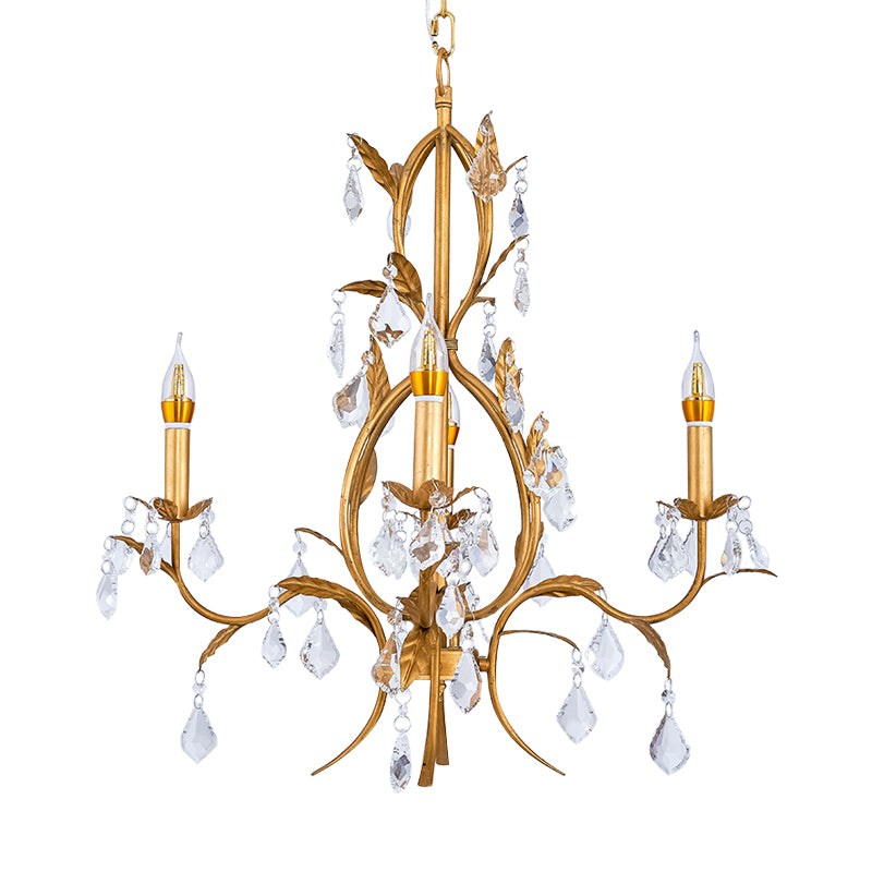 4 Lights Ceiling Pendant Light Contemporary Candlestick Crystal Drip Classic Chandelier Lighting Fixture in Gold Clearhalo 'Ceiling Lights' 'Chandeliers' Lighting' options 988347