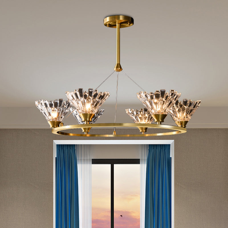 Gold Rounded Pendant Chandelier Post Modern Faceted Crystal 6 Heads Dining Room Suspended Lighting Fixture Gold Clearhalo 'Ceiling Lights' 'Chandeliers' 'Modern Chandeliers' 'Modern' Lighting' 988358