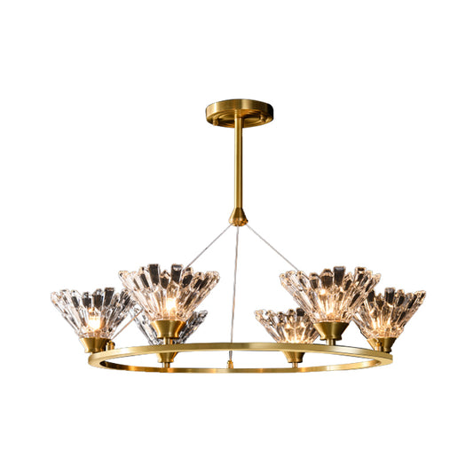 Gold Rounded Pendant Chandelier Post Modern Faceted Crystal 6 Heads Dining Room Suspended Lighting Fixture Clearhalo 'Ceiling Lights' 'Chandeliers' 'Modern Chandeliers' 'Modern' Lighting' 988359