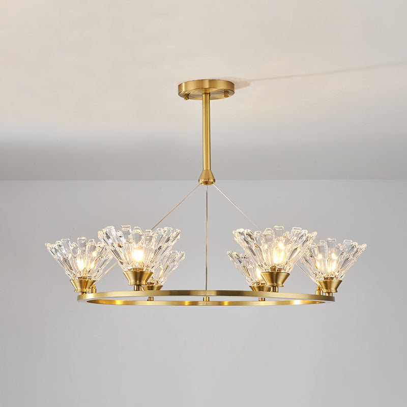 Gold Rounded Pendant Chandelier Post Modern Faceted Crystal 6 Heads Dining Room Suspended Lighting Fixture Clearhalo 'Ceiling Lights' 'Chandeliers' 'Modern Chandeliers' 'Modern' Lighting' 988360