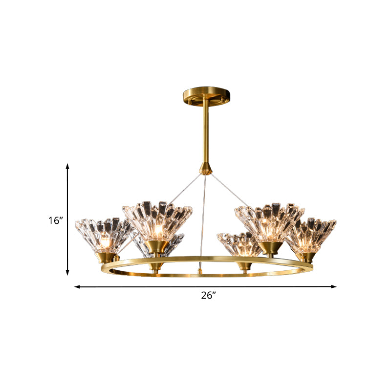 Gold Rounded Pendant Chandelier Post Modern Faceted Crystal 6 Heads Dining Room Suspended Lighting Fixture Clearhalo 'Ceiling Lights' 'Chandeliers' 'Modern Chandeliers' 'Modern' Lighting' 988361