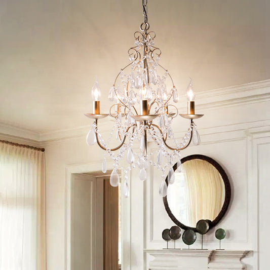 Original Candlestick Suspended Lighting Fixture 5-Light Draping Crystal Ball Chandelier Light in Gold Clearhalo 'Ceiling Lights' 'Chandeliers' Lighting' options 988370