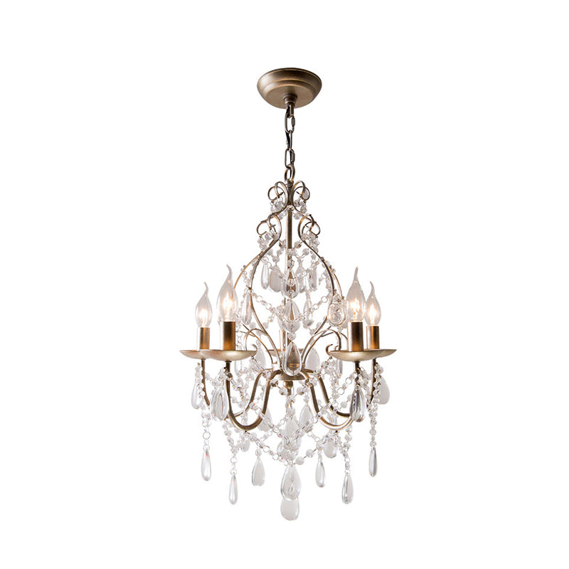 Original Candlestick Suspended Lighting Fixture 5-Light Draping Crystal Ball Chandelier Light in Gold Clearhalo 'Ceiling Lights' 'Chandeliers' Lighting' options 988372