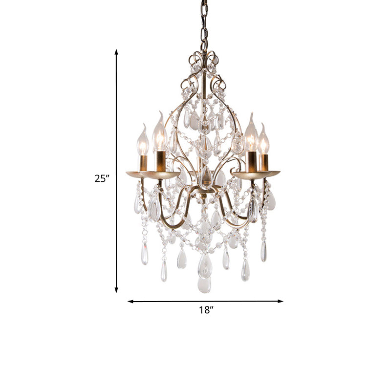 Original Candlestick Suspended Lighting Fixture 5-Light Draping Crystal Ball Chandelier Light in Gold Clearhalo 'Ceiling Lights' 'Chandeliers' Lighting' options 988373