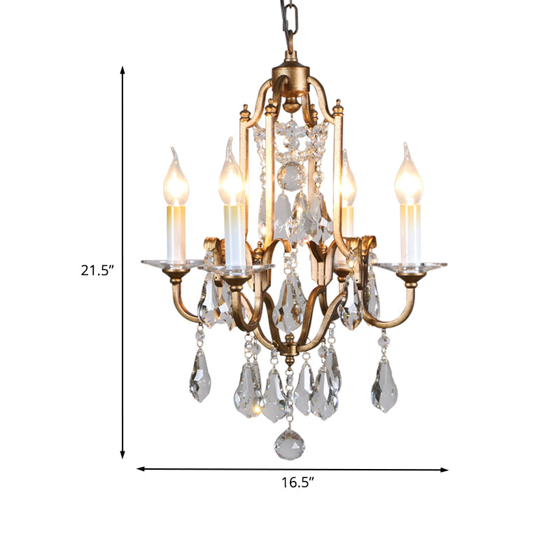 Faceted Ball Finial Bronze Ceiling Chandelier Candle Design 4-Bulb Classic Suspension Pendant Light Clearhalo 'Ceiling Lights' 'Chandeliers' Lighting' options 988381