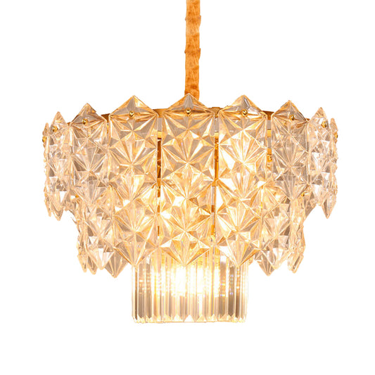 9 Heads Crystal Flute Hanging Chandelier Post Modern Gold Drum Dining Room Suspended Lighting Fixture Clearhalo 'Ceiling Lights' 'Chandeliers' 'Modern Chandeliers' 'Modern' Lighting' 988384