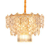 9 Heads Crystal Flute Hanging Chandelier Post Modern Gold Drum Dining Room Suspended Lighting Fixture Clearhalo 'Ceiling Lights' 'Chandeliers' 'Modern Chandeliers' 'Modern' Lighting' 988384