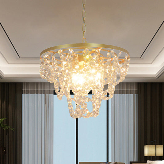 Chain Hanging Pendant Light Nordic 3 Lights Beveled Crystal Prisms Ceiling Chandelier in Gold Gold Clearhalo 'Ceiling Lights' 'Chandeliers' 'Modern Chandeliers' 'Modern' Lighting' 988418