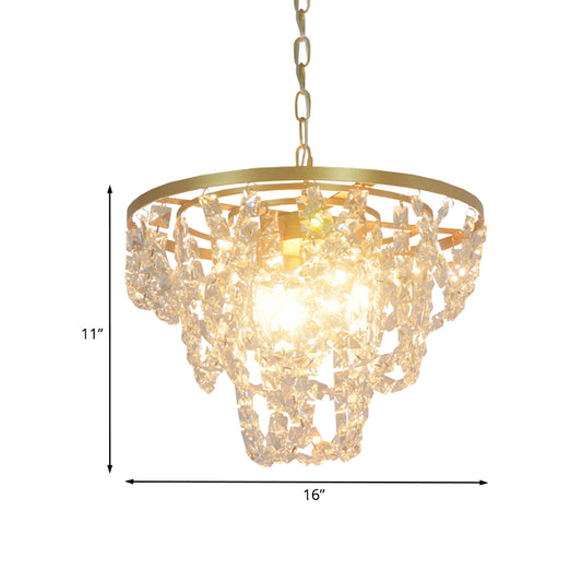 Chain Hanging Pendant Light Nordic 3 Lights Beveled Crystal Prisms Ceiling Chandelier in Gold Clearhalo 'Ceiling Lights' 'Chandeliers' 'Modern Chandeliers' 'Modern' Lighting' 988421