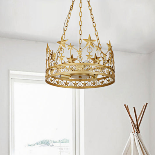 3 Heads Crown Ceiling Suspension Lamp Classic Gold Prismatic Optical Crystal Pendant Chandelier Gold Clearhalo 'Ceiling Lights' 'Chandeliers' 'Modern Chandeliers' 'Modern' Lighting' 988455