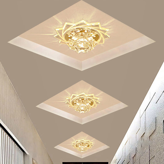 Clear Crystal Glass Lotus Ceiling Pendant Light Contemporary LED Flush-Mount Light Fixture Clear Clearhalo 'Ceiling Lights' 'Close To Ceiling Lights' 'Close to ceiling' 'Flush mount' Lighting' 988459