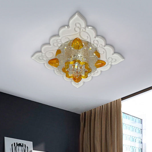 Amber Beveled Glass Crystal Floral Flushmount Contemporary LED Balcony Close to Ceiling Lighting Fixture Amber Clearhalo 'Ceiling Lights' 'Close To Ceiling Lights' 'Close to ceiling' 'Flush mount' Lighting' 988483