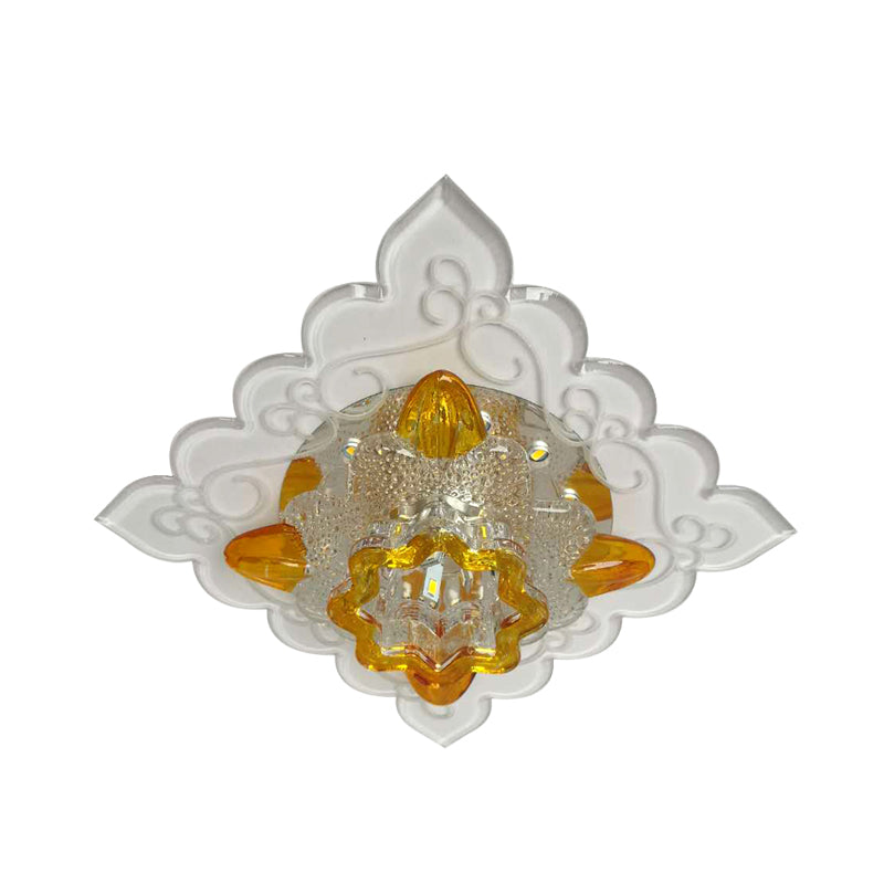 Amber Beveled Glass Crystal Floral Flushmount Contemporary LED Balcony Close to Ceiling Lighting Fixture Clearhalo 'Ceiling Lights' 'Close To Ceiling Lights' 'Close to ceiling' 'Flush mount' Lighting' 988485