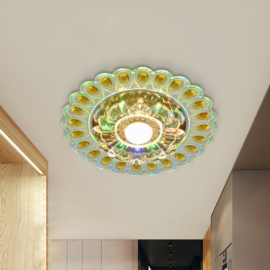 LED Flush Mounted Ceiling Light Nordic Blossoms Faceted Clear Glass Lighting Fixture for Corridor Clear Clearhalo 'Ceiling Lights' 'Close To Ceiling Lights' 'Close to ceiling' 'Flush mount' Lighting' 988487