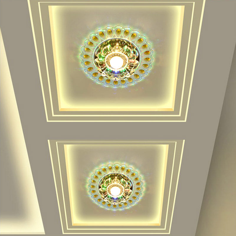 LED Flush Mounted Ceiling Light Nordic Blossoms Faceted Clear Glass Lighting Fixture for Corridor Clearhalo 'Ceiling Lights' 'Close To Ceiling Lights' 'Close to ceiling' 'Flush mount' Lighting' 988488