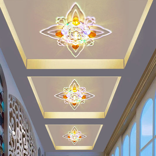 Blossoms Hall Flushmount Ceiling Lamp Nordic Clear and Amber Crystal Glass LED Light Fixture Clear Clearhalo 'Ceiling Lights' 'Close To Ceiling Lights' 'Close to ceiling' 'Flush mount' Lighting' 988519