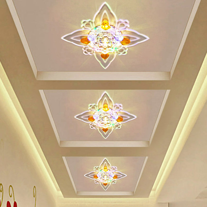 Blossoms Hall Flushmount Ceiling Lamp Nordic Clear and Amber Crystal Glass LED Light Fixture Clearhalo 'Ceiling Lights' 'Close To Ceiling Lights' 'Close to ceiling' 'Flush mount' Lighting' 988520