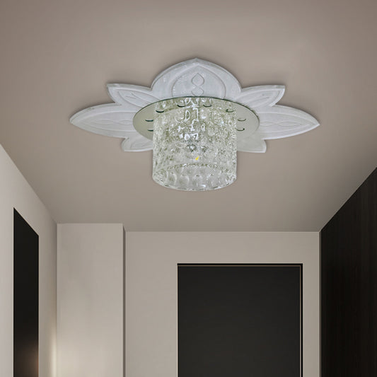 Clear Crystal Prism Cylindrical Flush Mount Simple LED Corridor Light Fixture Ceiling with Floral Base Clear Clearhalo 'Ceiling Lights' 'Close To Ceiling Lights' 'Close to ceiling' 'Flush mount' Lighting' 988527