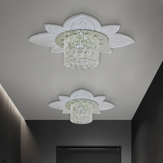 Clear Crystal Prism Cylindrical Flush Mount Simple LED Corridor Light Fixture Ceiling with Floral Base Clearhalo 'Ceiling Lights' 'Close To Ceiling Lights' 'Close to ceiling' 'Flush mount' Lighting' 988528