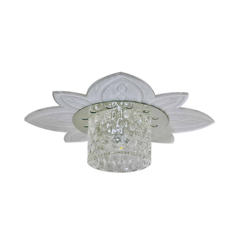 Clear Crystal Prism Cylindrical Flush Mount Simple LED Corridor Light Fixture Ceiling with Floral Base Clearhalo 'Ceiling Lights' 'Close To Ceiling Lights' 'Close to ceiling' 'Flush mount' Lighting' 988529