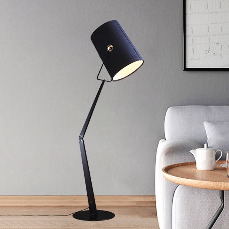 Modernist Barrel Stand Up Lamp with Swing Arm Metal 1 Bulb Study Room Floor Light in Black/White Clearhalo 'Floor Lamps' 'Lamps' Lighting' 988553