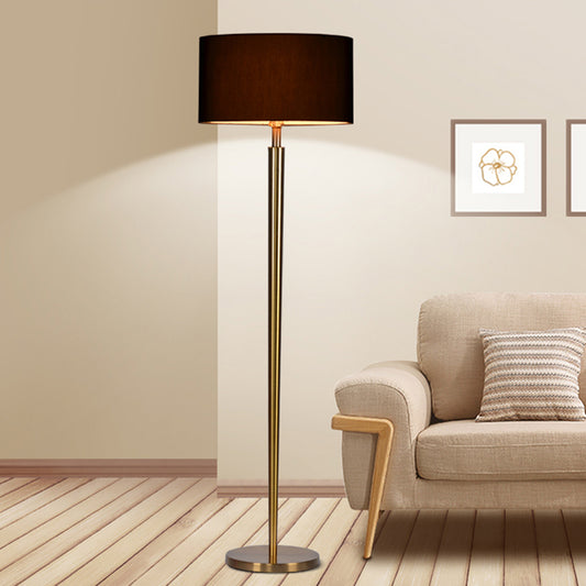 Black Drum Shade Reading Floor Lamp Nordic 1 Bulb Fabric Floor Standing Light for Drawing Room Black Clearhalo 'Floor Lamps' 'Lamps' Lighting' 988563