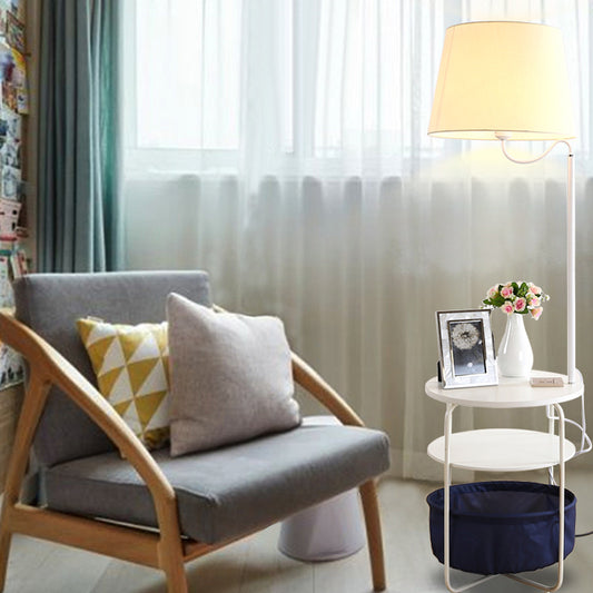 Modern Urn-Like Standing Lamp Metal 1 Bulb White Floor Reading Light with Round/Square Table for Bedside White Round Clearhalo 'Floor Lamps' 'Lamps' Lighting' 988607