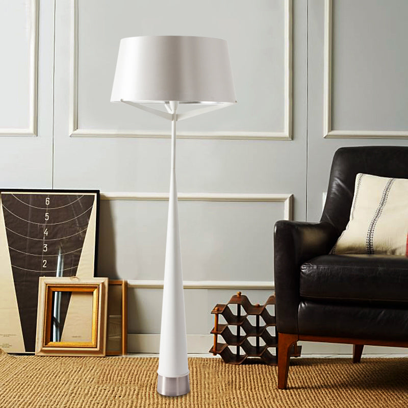 Minimalist Drum Shape Standing Lamp Metallic Single Head Bedroom Reading Floor Light in White/Black Clearhalo 'Floor Lamps' 'Lamps' Lighting' 988645
